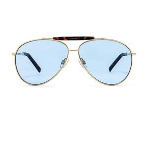 Weworewhat Blue and Gold Aviator Sunglasses with tortoise bar